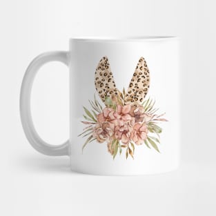 Cute leopard floral boho bunny ears illustration Mug